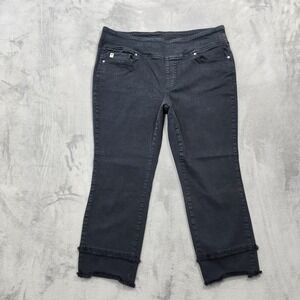 Belle By Kim Gravel Jeans Womens 18W Black Tripleluxe Pull On Ankle Fray Cuff